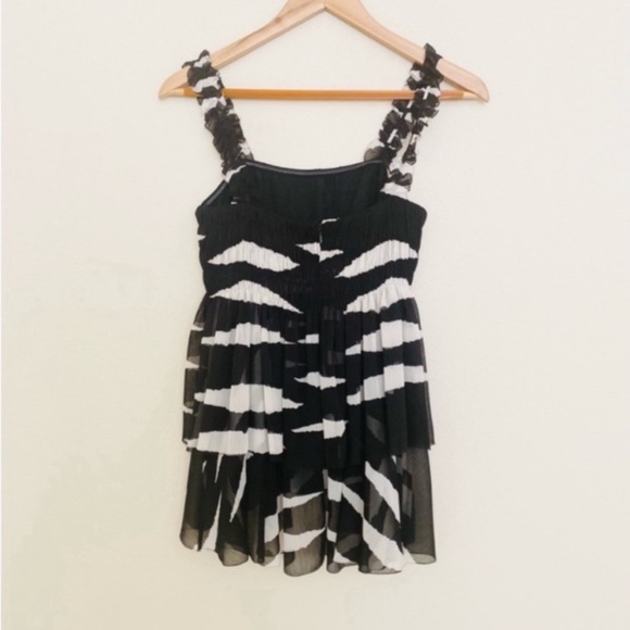Tory Burch Lucia Black/White Zebra Stripes Straps Tunic Top SZ 4 - Picture 3 of 7